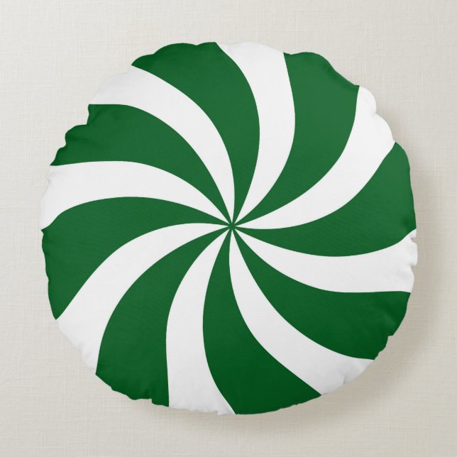 Spearmint Candy Swirl Green and White Round Cushion (Front)