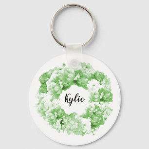 Spearmint Green Floral Wreath Bridesmaid Keychain