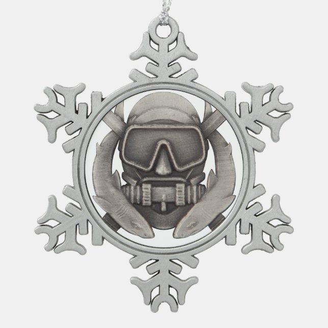 Spec Ops Diver Snowflake Pewter Christmas Ornament (Front)