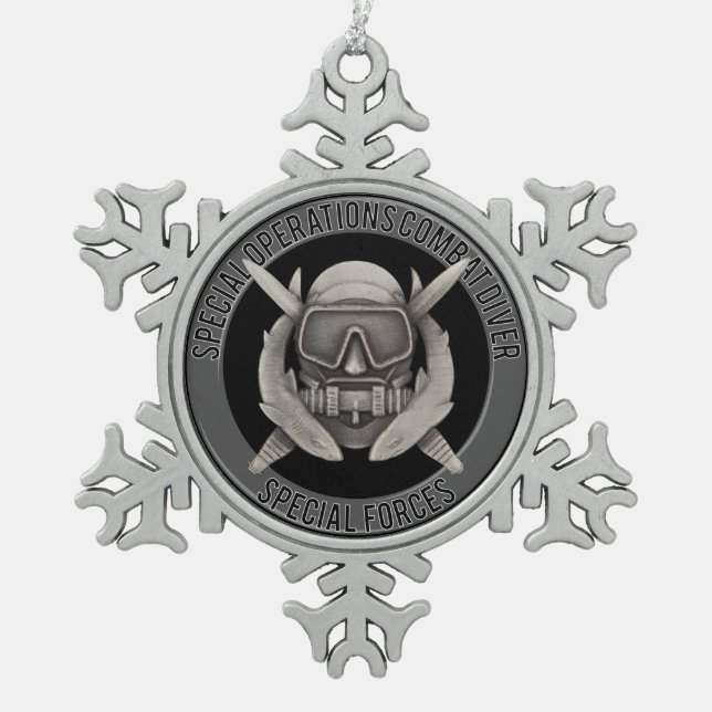 Spec Ops Diver Snowflake Pewter Christmas Ornament (Front)