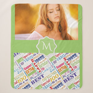 Special 100th Birthday Party Photo Monogram Sherpa Blanket