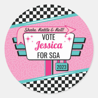 Special 1950's Retro Diner Pink & Teal Sock Hop Classic Round Sticker