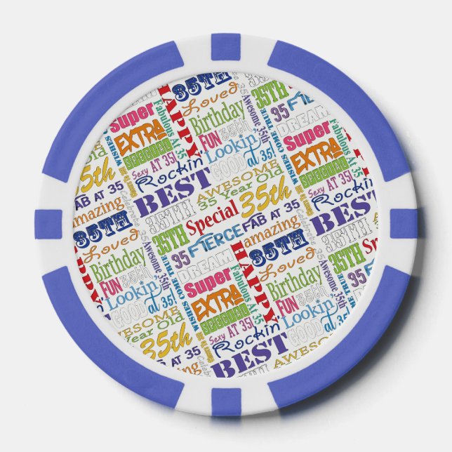 Special 35th Birthday Party Personalised Monogram Poker Chips (Front)