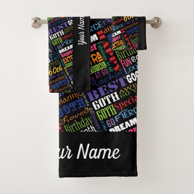 Special 60th Birthday Party Personalised Gifts Bath Towel Set (Insitu)