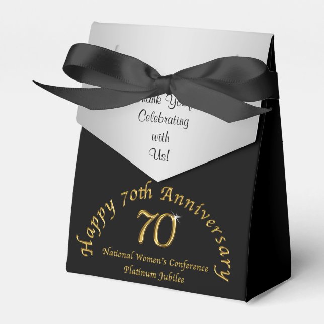 Special 70th Anniversary Favour Box, Black, Gold Box (Front Side)