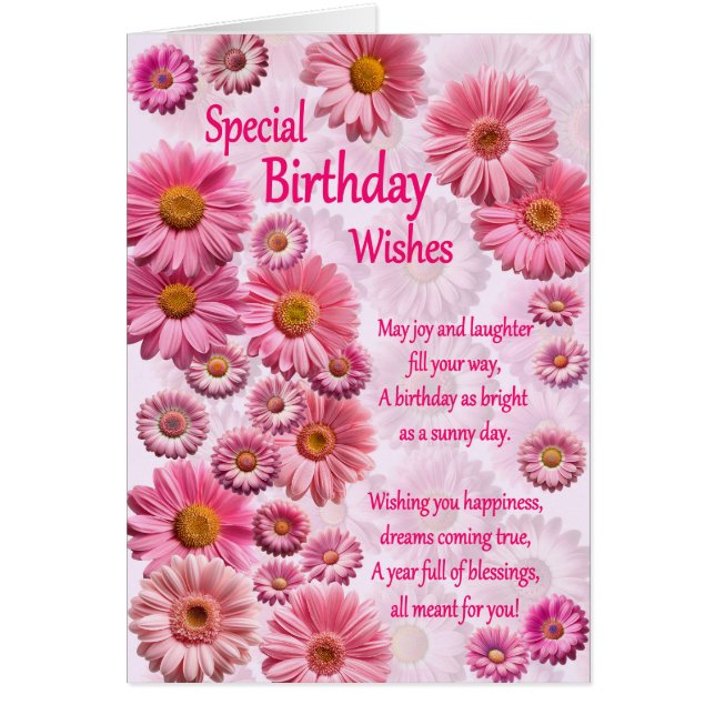 Special Birthday Wishes Pink Daisies (Front)