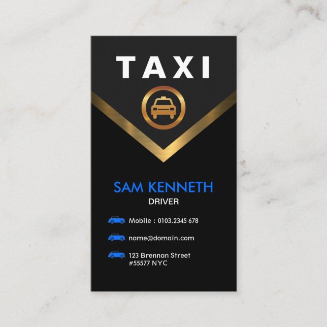 Special Blue Buttons V-Collar Gold Taxi Service Business Card (Front)