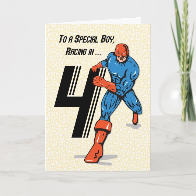 Special Boy 4th Birthday Superhero Card (Front)
