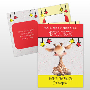 Special Brother giraffe kids red birthday Card