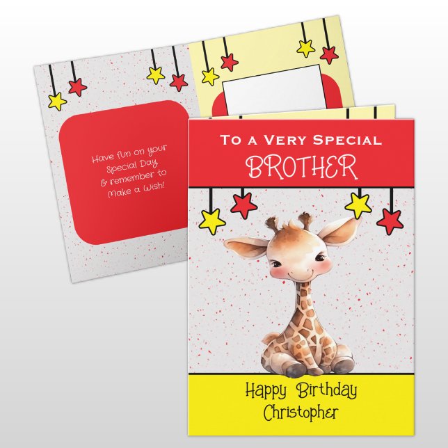 Special Brother giraffe kids red birthday Card (Creator Uploaded)