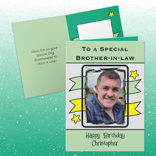 Special Brother in law green yellow photo birthday Card