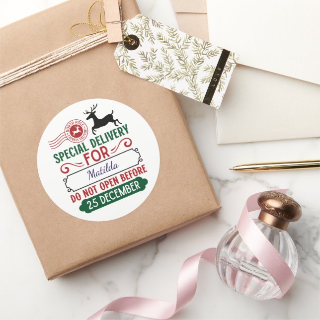 Special Christmas Delivery Personalised Classic Round Sticker (Gifting)