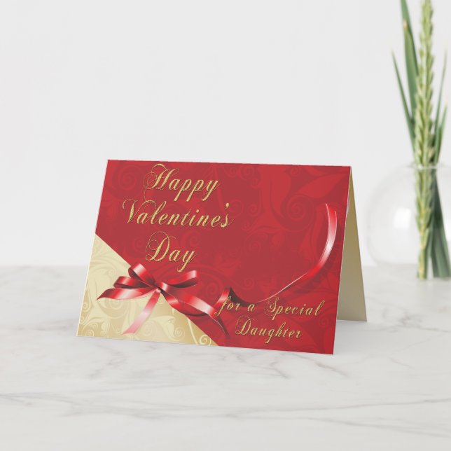 Special Daughter Gold and Red Filigree Heart Valen Holiday Card (Front)