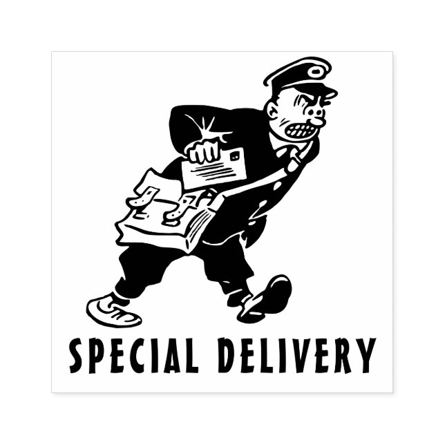 Special Delivery angry postman cartoon Rubber Stamp (Imprint)