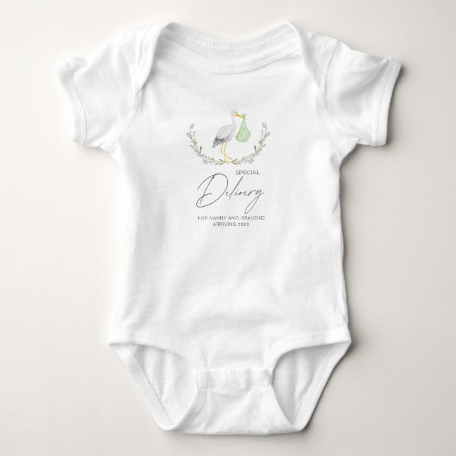 Special Delivery Baby Announcement, baby shower Bodysuit (Front)
