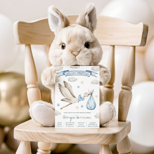 Special Delivery! Baby Boy Blue Stork Baby Shower Invitation