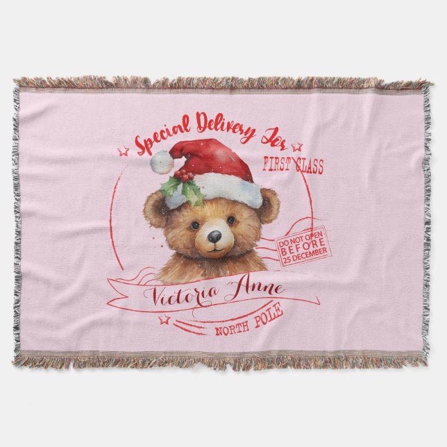 Special Delivery Baby Girl Pink Throw Blanket (Front)