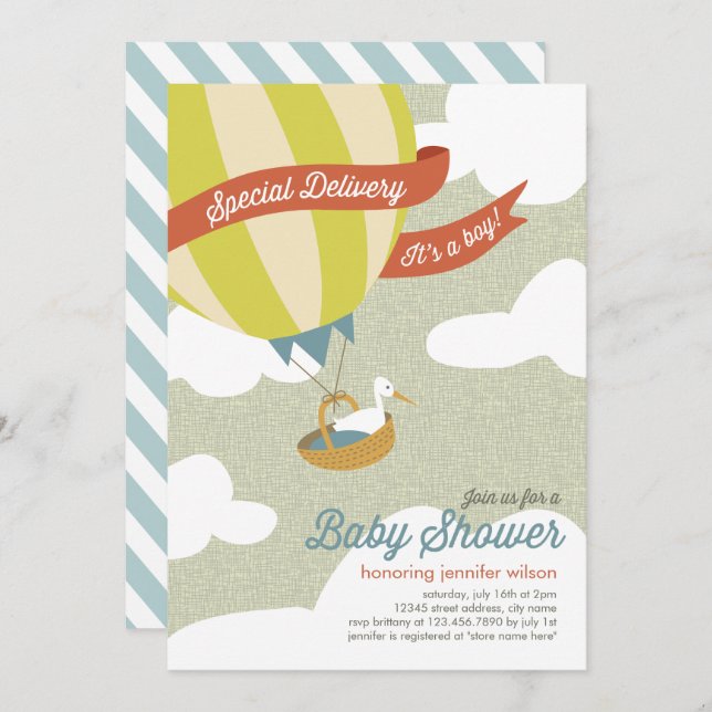Special Delivery Baby Shower Invite - Boy (Front/Back)