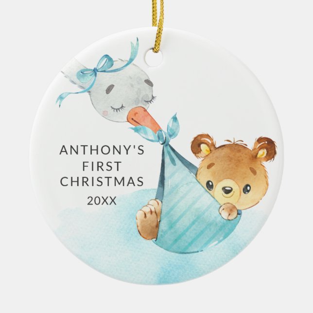 Special Delivery Baby's First Christmas Bear Ceramic Tree Decoration (Front)
