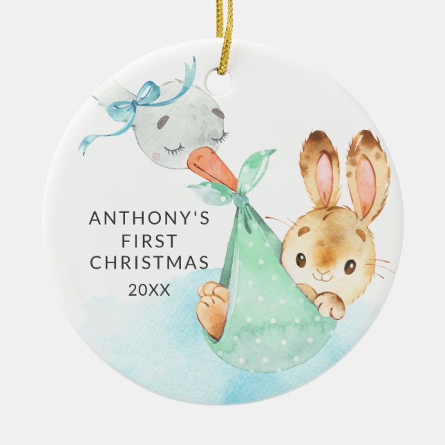 Special Delivery Baby's First Christmas Bunny Ceramic Tree Decoration (Front)