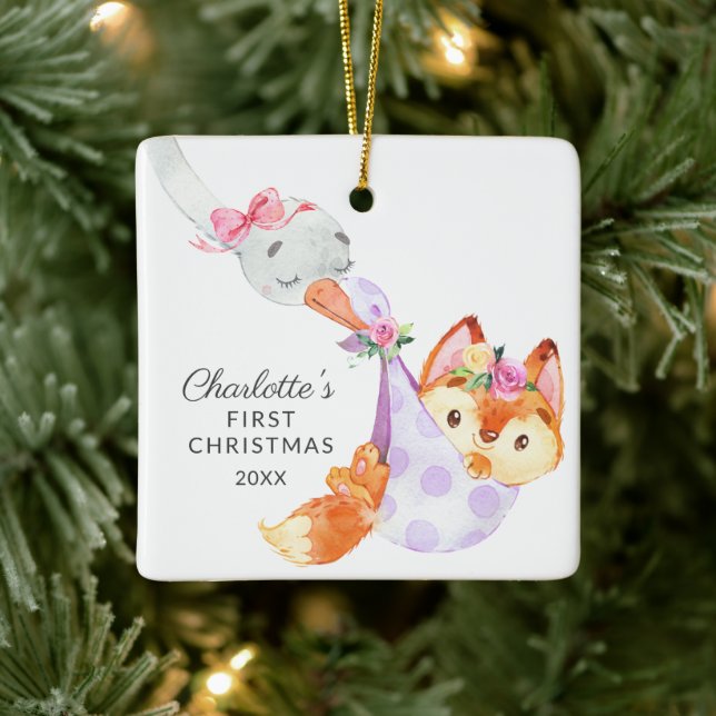Special Delivery Baby's First Christmas fox Ceramic Ornament (Tree)