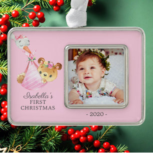 Special Delivery Bear First Christmas Photo Silver Plated Framed Ornament