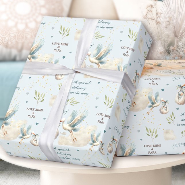 Special Delivery Blue Stork New Baby Name Text Wrapping Paper (Special Delivery Blue Stork New Baby Name Text Wrapping Paper)