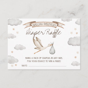 Special Delivery! Brown & Tan Stork Diaper Raffle Enclosure Card