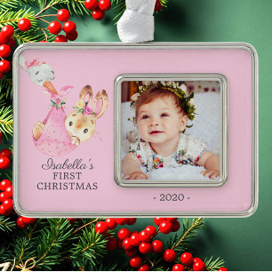 Special Delivery Bunny First Christmas Photo Silver Plated Framed Ornament