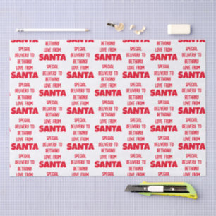 Special Delivery Child Name From Santa Red White Tissue Paper