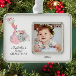 Special Delivery Elephant First Christmas Photo Silver Plated Framed Ornament