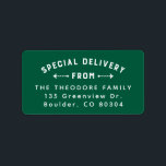 Special delivery from green holiday return address label<br><div class="desc">This festive green holiday return address sticker is perfect to pair with your holiday moving announcement. With a cute "special delivery from" type treatment, this return address label is designed to coordinate with the Lea Delaveris Design New Address collection but can also work well with a variety of holiday cards....</div>