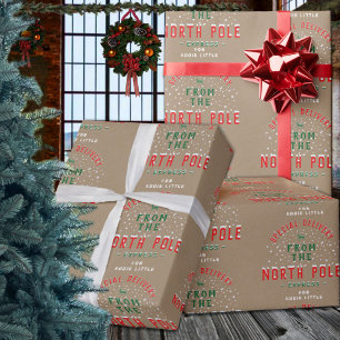 Special Delivery From North Pole Kid's Name Kraft Wrapping Paper