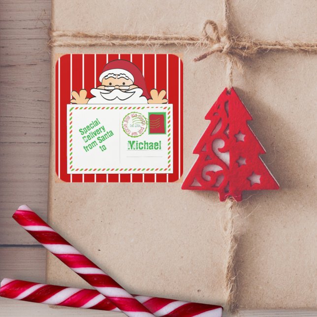 Special Delivery From Santa Cartoon for Children Square Sticker (Creator Uploaded)