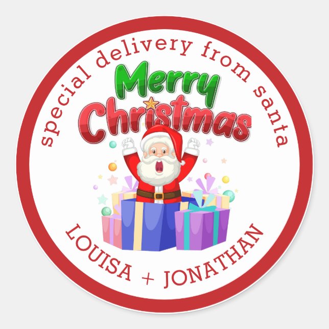 Special Delivery From Santa Red Christmas  Classic Round Sticker (Front)