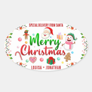 Special Delivery From Santa Red Christmas  Oval Sticker