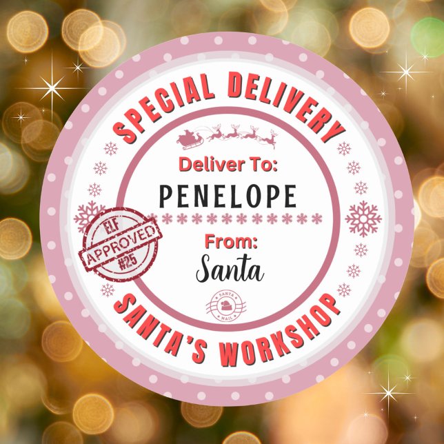 Special Delivery from Santa to Child Gift Tag (Customize with a child's name. Recommend 3", matte. Easier to read, and write on if desired. )