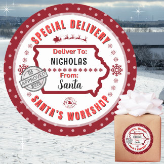 Special Delivery from Santa to Child in Iowa Classic Round Sticker