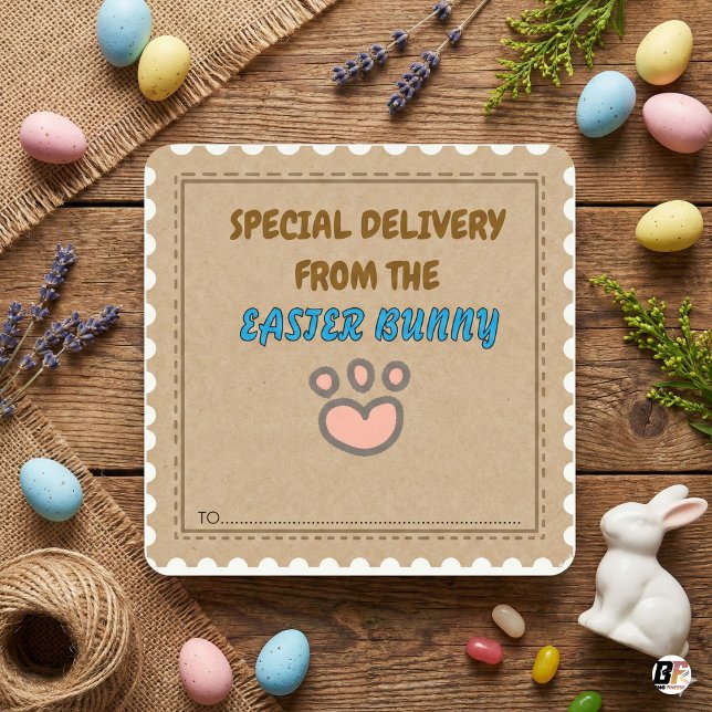 Special Delivery From The Easter Bunny Kraft Gift Square Sticker (Creator Uploaded)