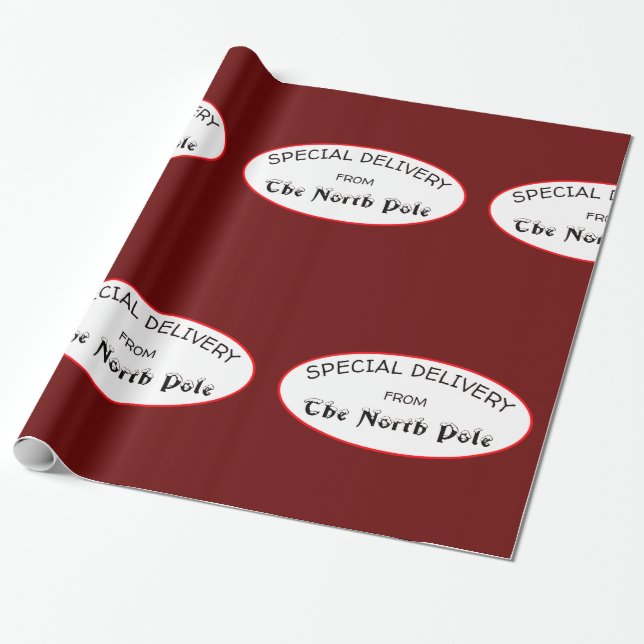 Special Delivery from The North Pole Dark Red Wrapping Paper (Unrolled)