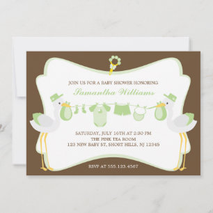 Special Delivery Green Storks Baby Shower Invitation