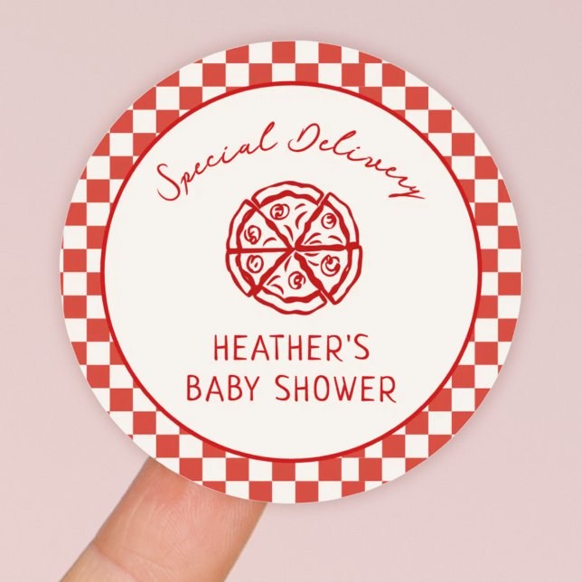 Special Delivery Italian Pizza Baby Shower Favour Classic Round Sticker (Creator Uploaded)