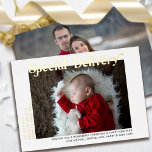 Special Delivery New Baby Christmas Photo Gold<br><div class="desc">Special Delivery baby announcement christmas card with simple photo and ornate typographic design with luxury gold foil. Special Delivery is lettered in modern contemporary lettering and the photo template is set up for you to add 2 photos. You can also add your personalised holiday greeting and there is further space...</div>