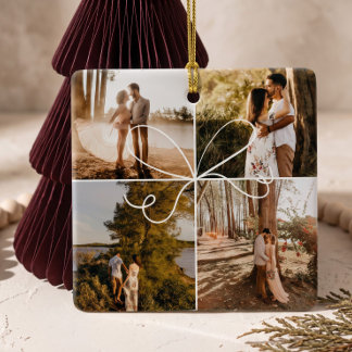 Special Delivery Parcel 4 Photo Collage Engagement Ceramic Ornament