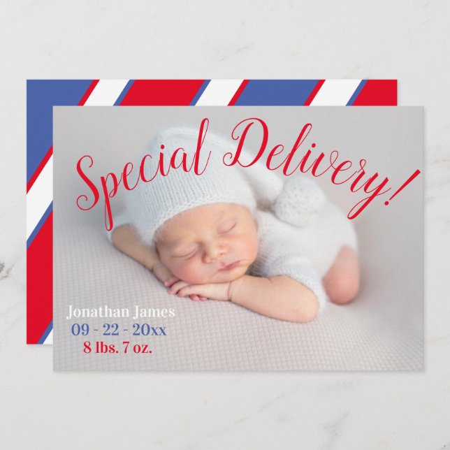 Special DelIvery Photo Gender Neutral Birth Announcement (Front/Back)