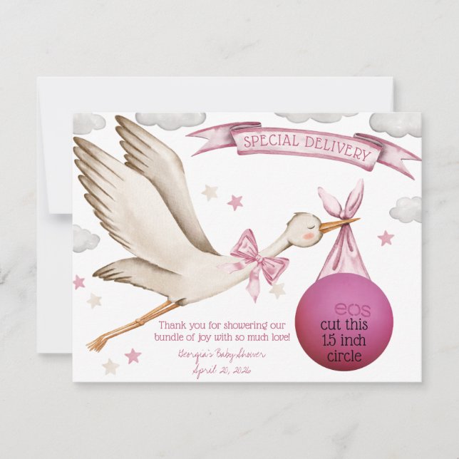 Special Delivery! Pink Stork EOS Lip Balm Favour Invitation (Front)