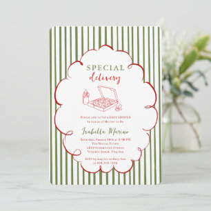 Special Delivery Pizza All in One  Baby Shower  In Invitation