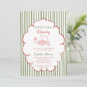 Special Delivery Pizza All in One  Baby Shower  In Invitation