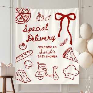 Special Delivery Pizza Baby Shower Backdrop, Pizza Tapestry