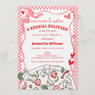 Special Delivery Red Pink Girl Pizza Baby Shower Invitation